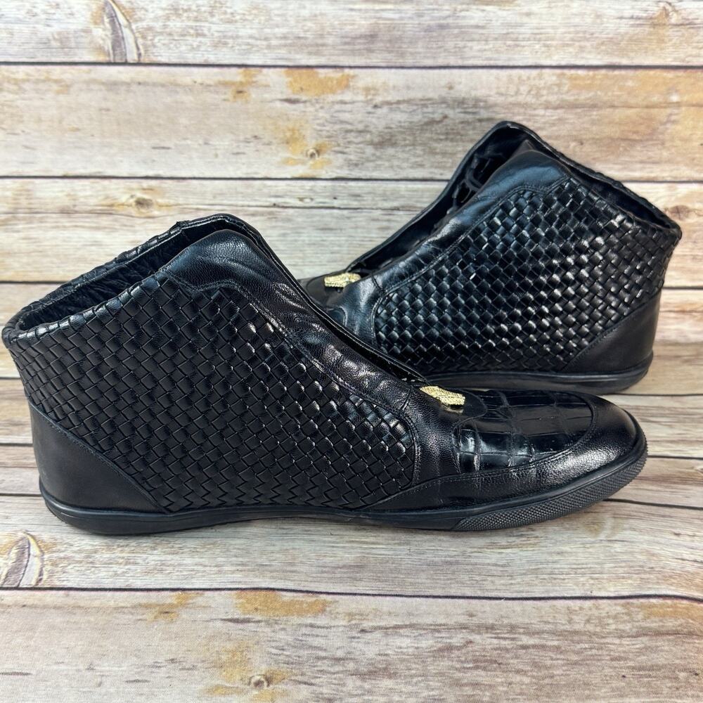 Studio Belvedere Mens Black Woven Calf Leather Alligator High Top Sneakers 12 - Picture 5 of 11